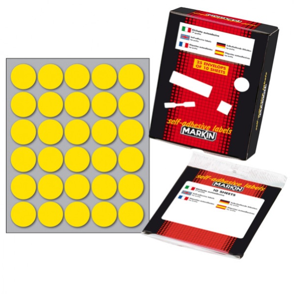 Etichetta adesiva giallo tonda ø22mm (10fogli x 30etichette) markin - Z01169