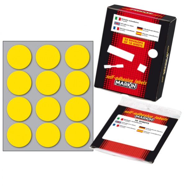 Etichetta adesiva giallo tonda ø34mm (10fogli x 12etichette) markin - Z01172