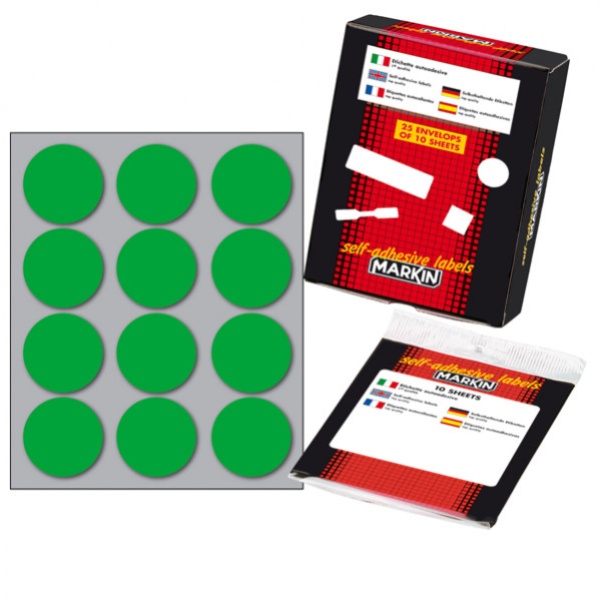 Etichetta adesiva verde tonda ø34mm (10fogli x 12etichette) markin - Z01173