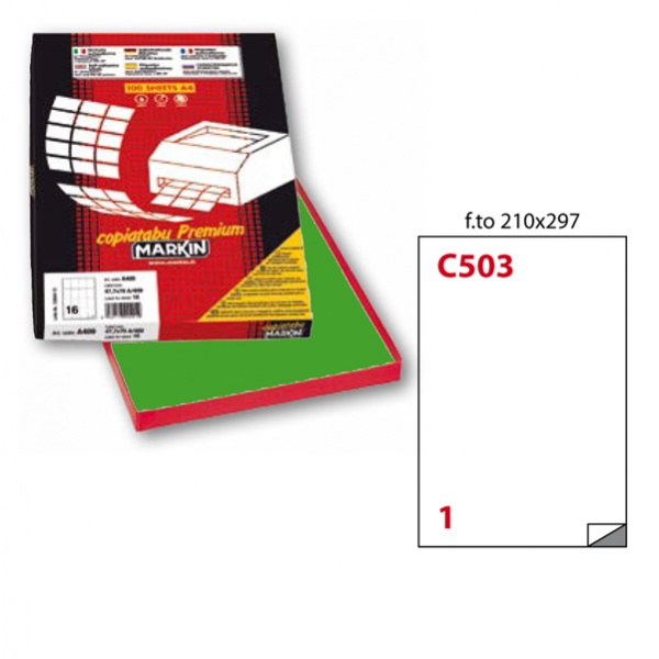 Etichetta adesiva c/503 verde 100fg A4 210x297mm (1et/fg) markin - Z01208