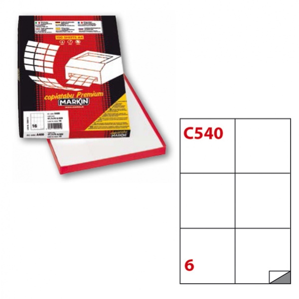 Etichetta adesiva c/540 bianca 100fg A4 105x99mm (6et/fg) markin - Z01445