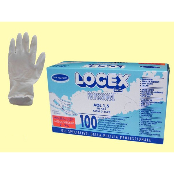 Scatola 100 guanti logex m.media in lattice monouso - Z01610