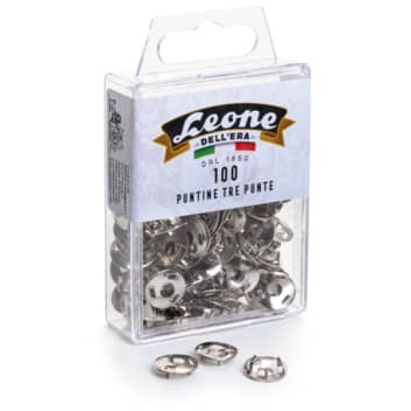 Scatola 100 puntine 3 punte temperate e nichelate leone color - Z01651