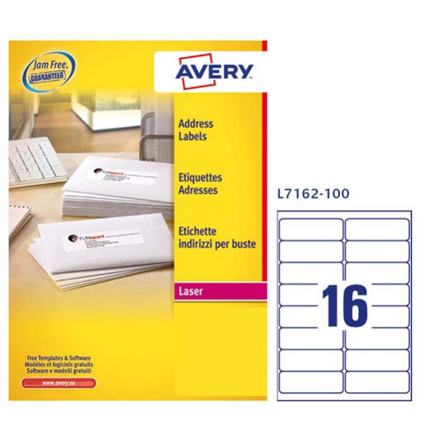 Etichetta adesiva l7162 bianca 100fg A4 99,1x33,9mm (16et/fg) avery - Z01719