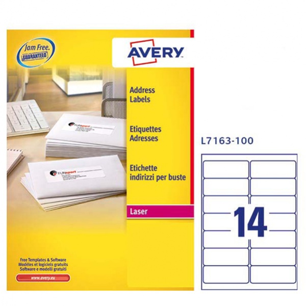 Etichetta adesiva l7163 bianca 100fg A4 99,1x38,1mm (14et/fg) avery - Z01720