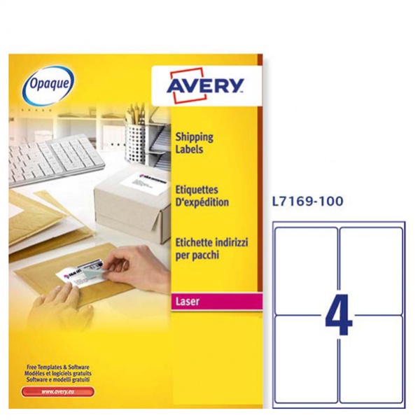 Etichetta adesiva l7169 bianca 100fg A4 99,1x139mm (4et/fg) avery - Z01725