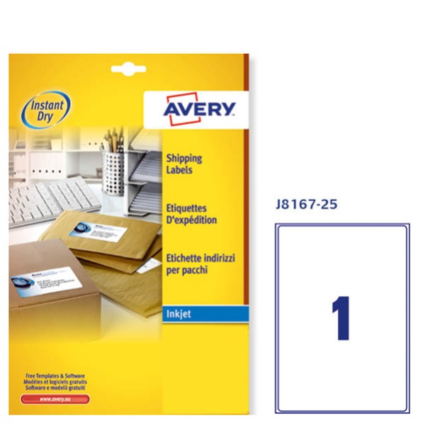 Etichetta adesiva j8167 bianca 25fg A4 199,6x289,1 (1et/fg) inkjet avery - Z01734