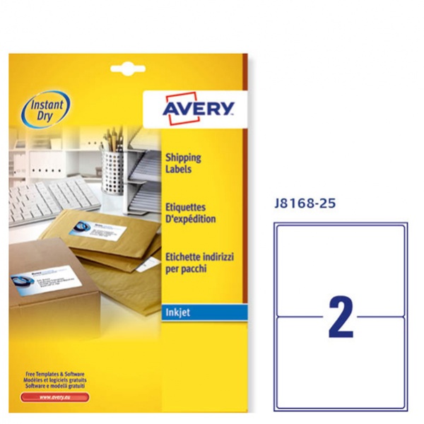 Etichetta adesiva j8168 bianca 25fg A4 199,6x143,5mm (2et/fg) inkjet avery - Z01735