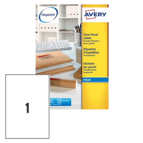 Poliestere adesivo j8567 trasparente 25fg A4 210x297mm (1et/fg) inkjet avery - Z01744