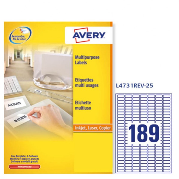 Etichetta adesiva l4731rev bianca rimovibili 25fg A4 25,4x10mm (18et/fg) laser - Z01749