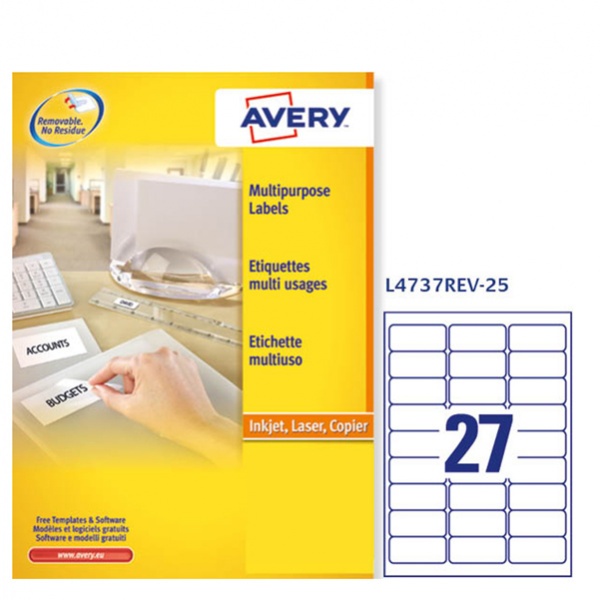Etichetta adesiva l4737rev bianca rimovibili 25fg A4 63,5x29,6mm (27et/f) laser - Z01752