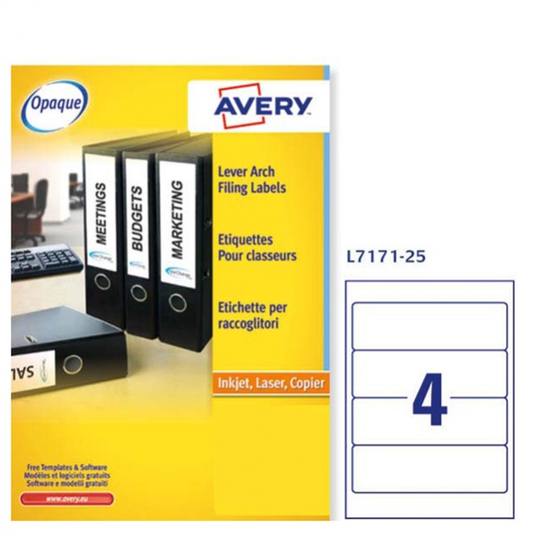 Etichetta adesiva l7171 bianca coprenti 25fg A4 200x60mm (4et/fg) avery - Z01753