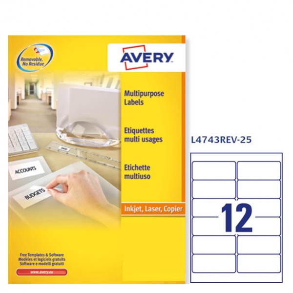 Etichetta adesiva l4743rev bianca rimov. 25fg A4 99,1x42,3mm (12et/fg) laser - Z02079