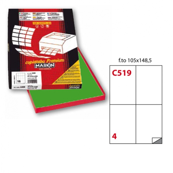 Etichetta adesiva c/519 verde 100fg A4 105x148mm (4et/fg) markin - Z02083