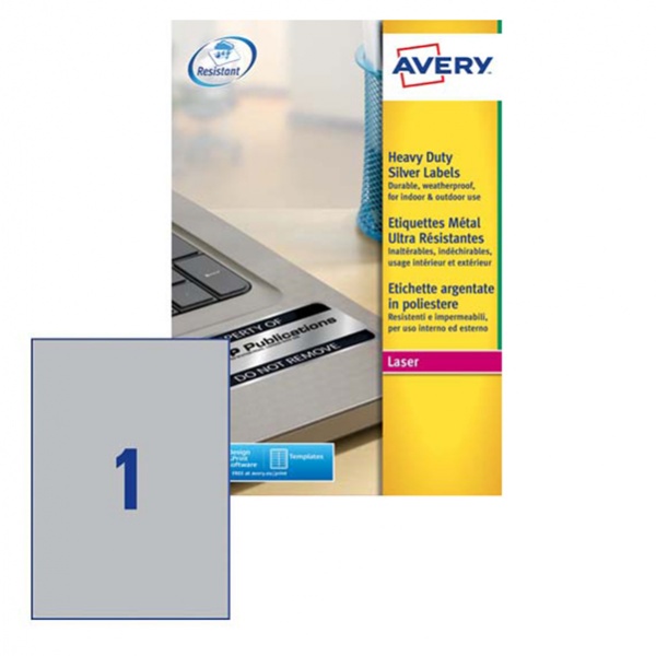 Poliestere adesivo l6013 argento 20fg A4 210x297mm (1et/fg) laser avery - Z02097
