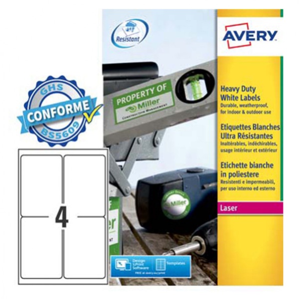 Poliestere adesivo l4774 bianco 20fg A4 99,1x139mm (4et/fg) laser avery - Z02160