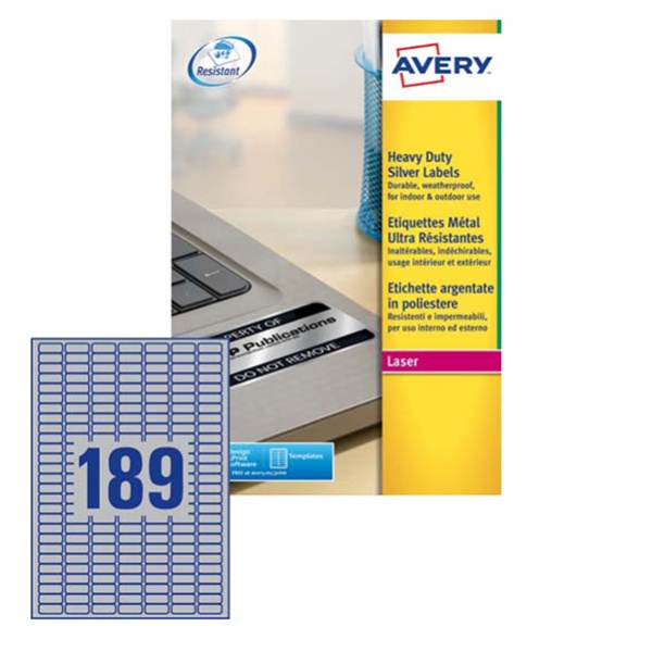 Poliestere adesivo l6008 argento 20fg A4 24,5x10mm (189et/fg) laser avery - Z02165