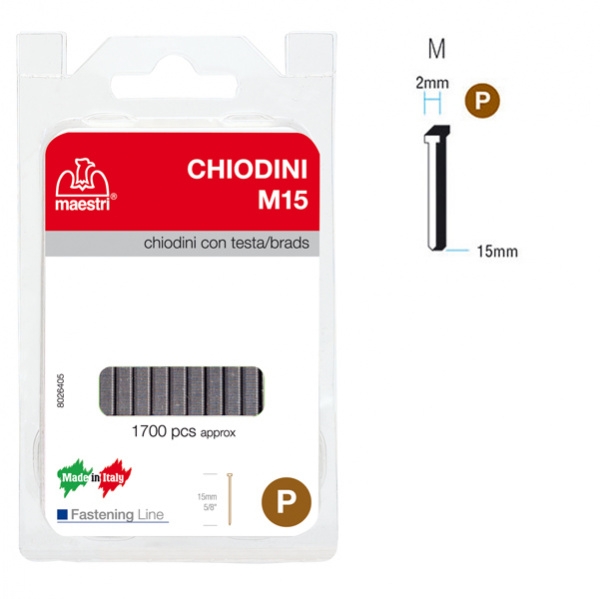 Chiodini c/testa m15 in blister da 1700 c. ro-ma - Z02191