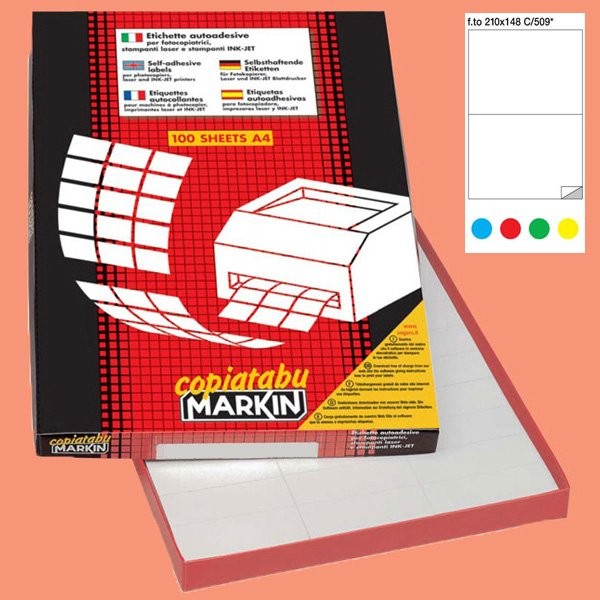Etichetta adesiva c/509 verde 100fg A4 210x148mm (2et/fg) markin - Z02356
