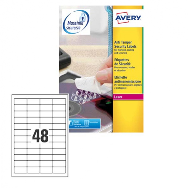 Poliestere adesivo l6113 bianco antimanomissione 20fg A4 45,7x21,2mm (48et/fg) - Z02452