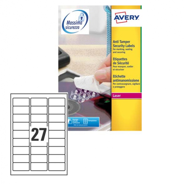 Poliestere adesivo l6114 bianco antiman. 20fg A4 63,5x29,6mm (27et/fg) laser - Z02453