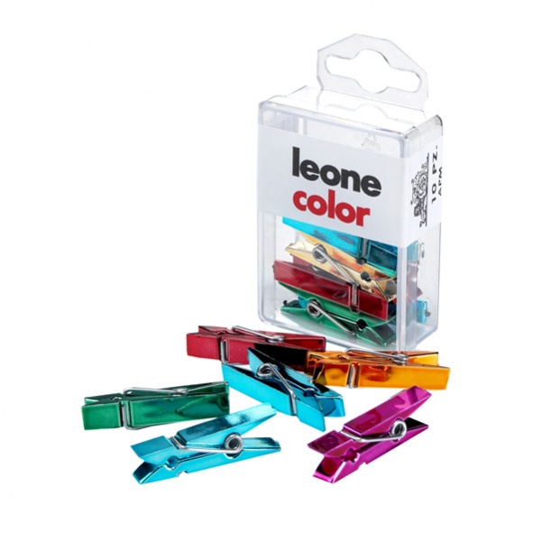 Scatola 10 mini mollette colori metal assort.leone color - Z02498