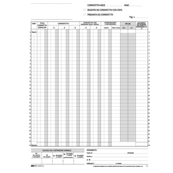 Registro prima nota iva corrispettivi 29,7x23 13/13 fg autoric. e2104a - Z02581