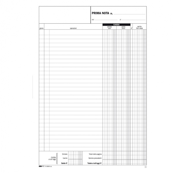 Blocco prima nota cassa entrate/uscite 50/50 fogli autoric. 31x21 e5359a - Z02595