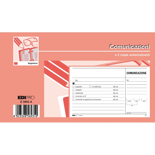 Blocco comunicazioni telefoniche 50/50 fogli autoric. 9,9x17 e5693a - Z02600