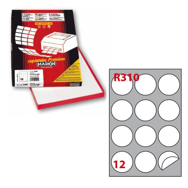 Etichetta adesiva r/310 bianca 100fg A4 tonda ø60mm (12et/fg) markin - Z02752