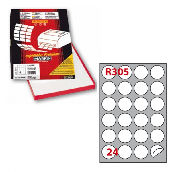 Etichetta adesiva r/305 bianca 100fg A4 ø40mm (24et/fg) markin - Z02756