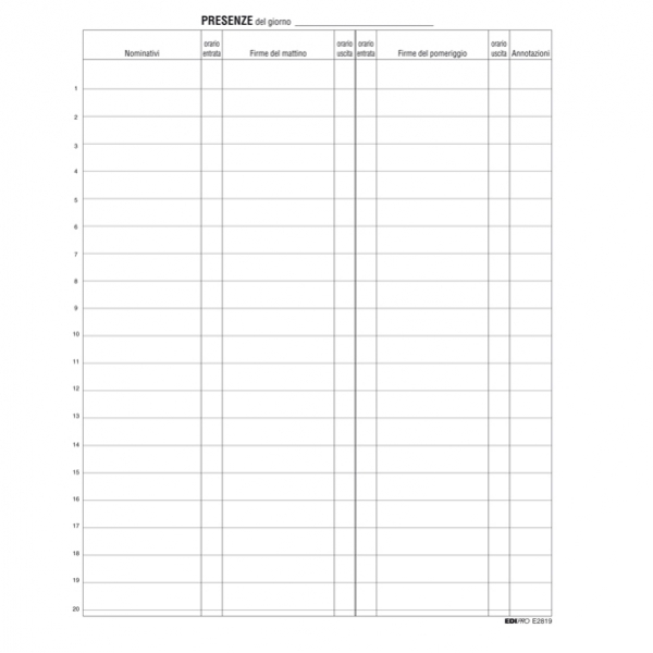 Registro firme presenze al lavoro 31x24 100pag. e2819 - Z02919