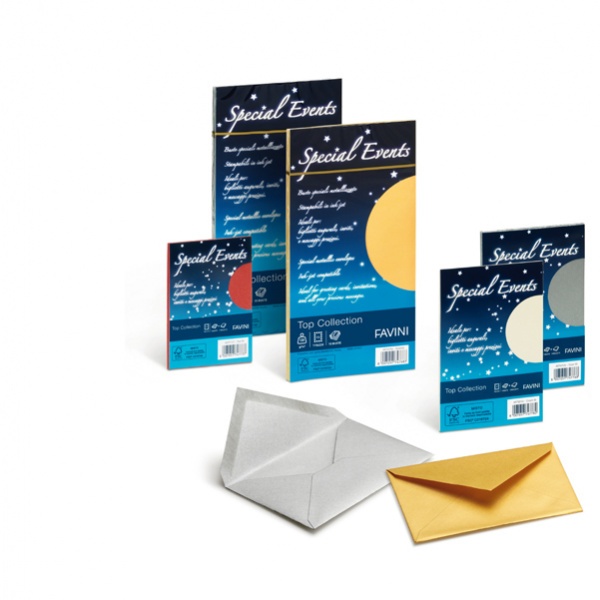 10 buste special events metal 120gr 110x220mm oro favini - Z03070