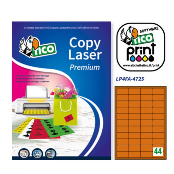 Etichette arancio fluo 70fg A4 44et/fg 47,5x25,5 angoli tondi tico - Z03107