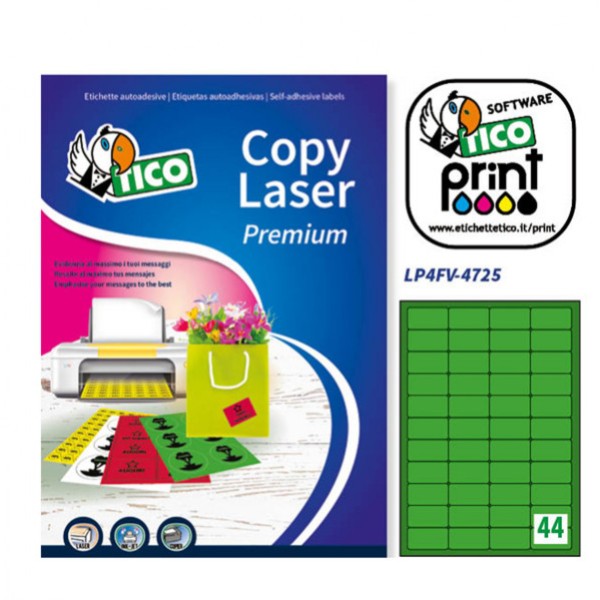Etichetta adesiva verde fluo 70fg A4 47,5x25,5mm (44et/fg) tico - Z03109