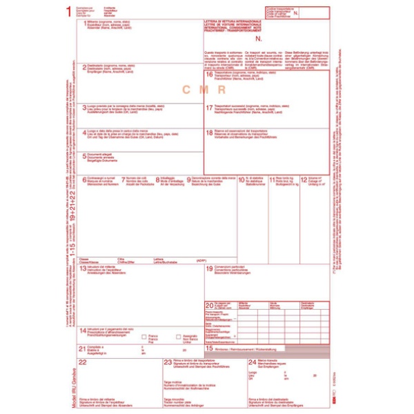 Modello cmr lettera vettura internaz. 5copie 12"x24cm 100fg e0052bis - Z03218