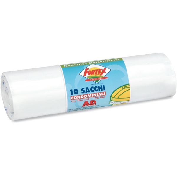 10 sacchi immondizia 70x110cm 120lt hd 16µ bianchi logex - Z03523