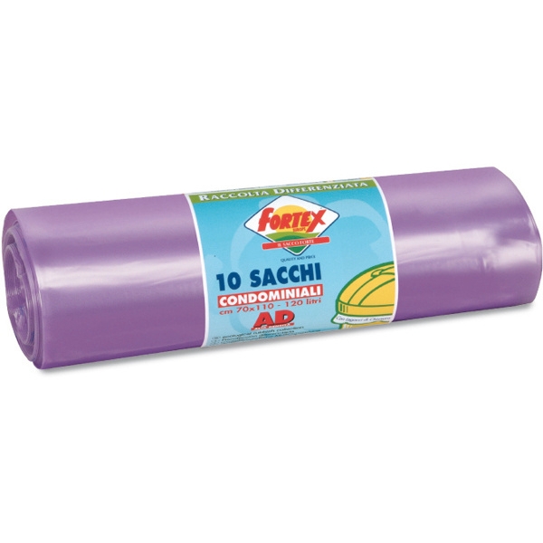10 sacchi immondizia 70x110cm 120lt hd 16µ viola logex - Z03527