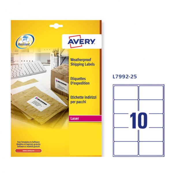 Poliestere adesivo l7992 bianco imperm 25fg A4 99,1x57mm (10et/fg) laser avery - Z03581