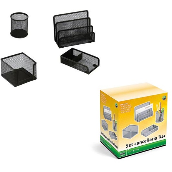 Set scrivania 4 accessori in rete nero art.1424 - Z03620