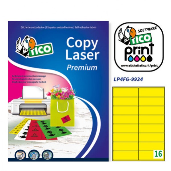 Etichetta adesiva giallo fluo 70fg A4 99,1x34mm (16et/fg) tico - Z03666