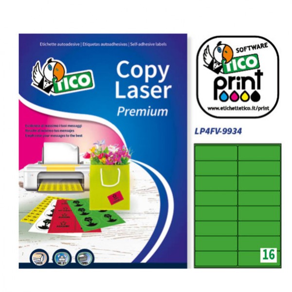 Etichette verde fluo 70fg A4 16et/fg 99,1x34 angoli tondi tico - Z03667