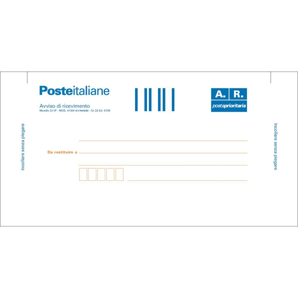 100 cartoline di ritorno raccomandata 10x20cm c/ades.rimov. e0622/1 - Z03725