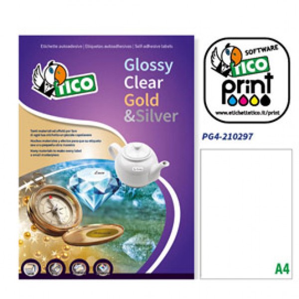 100 fogli A4 etichette 210x297mm bianca lucida (1et/fg) pg4-210297 tico - Z04097