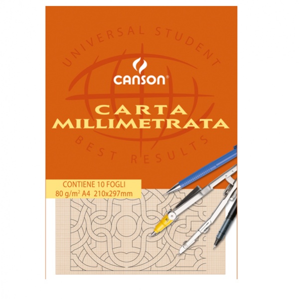 Blocco carta opaca millimetrata 210x297mm 10fg 80gr canson - Z04138