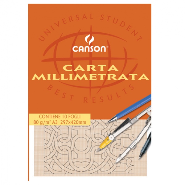 Blocco carta opaca millimetrata 297x420mm 10fg 80gr canson - Z04140