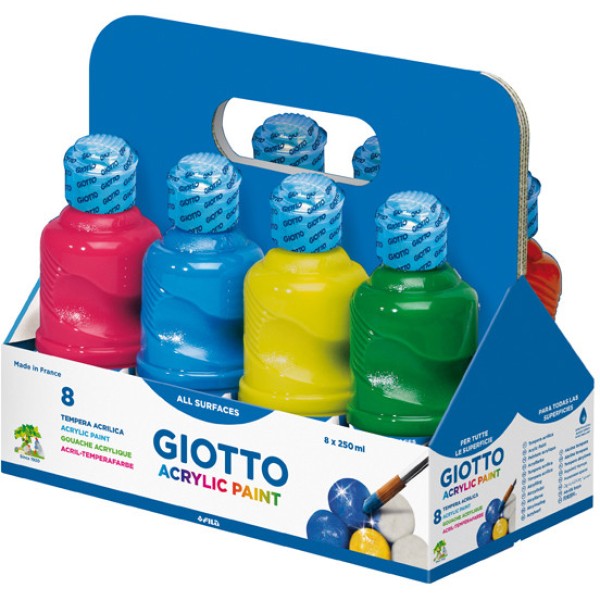 Schoolpack 8 flaconi tempera pronta acrilica 250ml colori assortiti giotto - Z04250