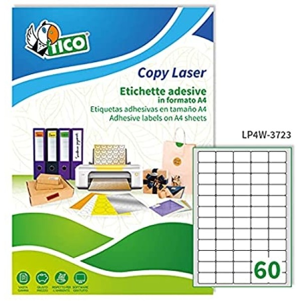 Etichette bianche laser 37,5x23,5mm 100fg A4 angoli tondi lp4w-3723 tico - Z04380