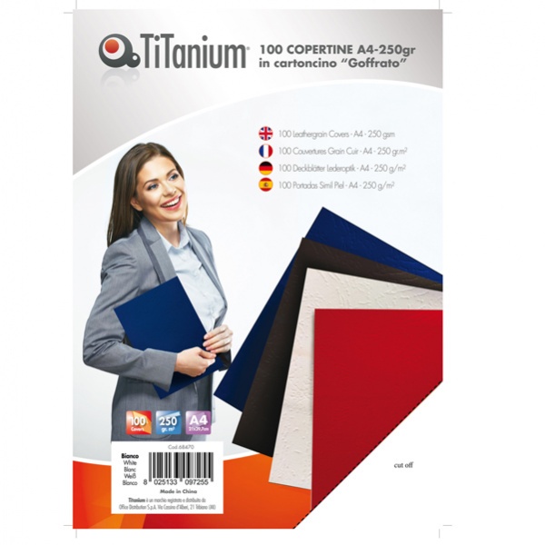 100 copertine A4 cartoncino goffrato 250g bianco titanium - Z04807