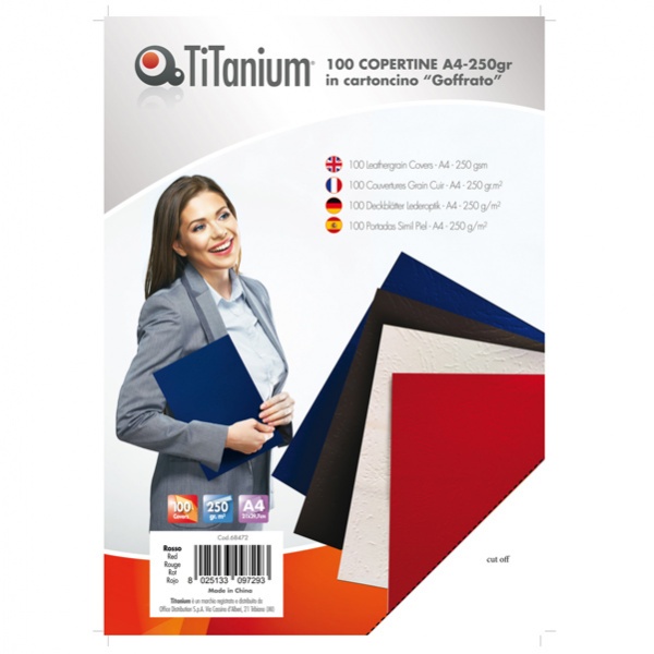 100 copertine A4 cartoncino goffrato 250g rosso titanium - Z04809